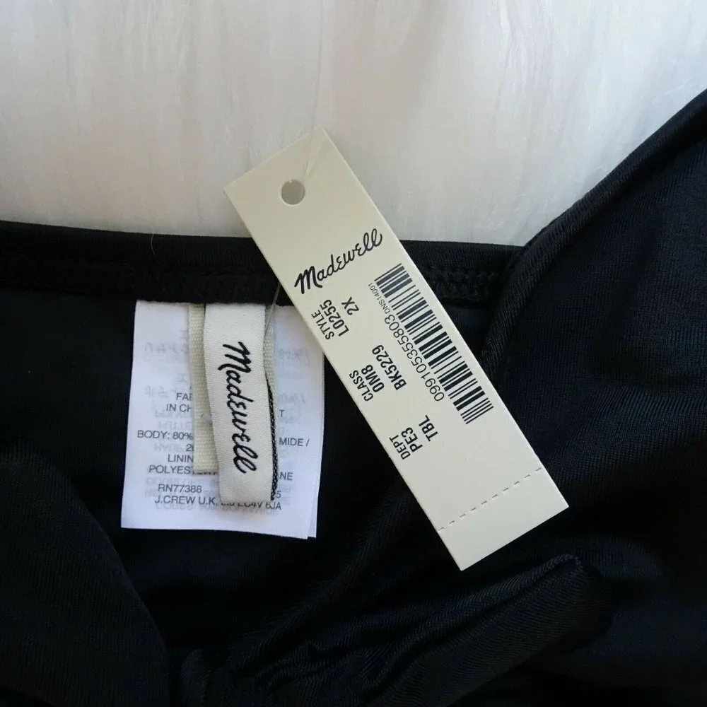 MADEWELL Bikini Top Tie-Front True Black Second Wave Tropical Women's 2X NWT